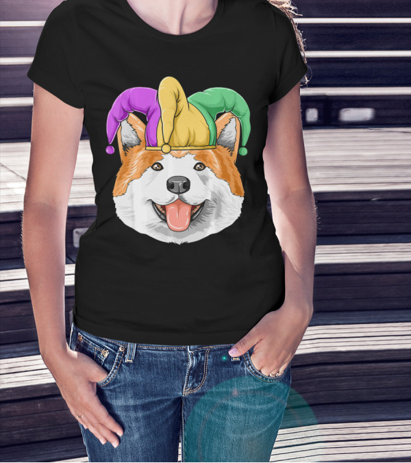 Mardi Gras Akita Jester Hat Carnival Akita T-Shirt