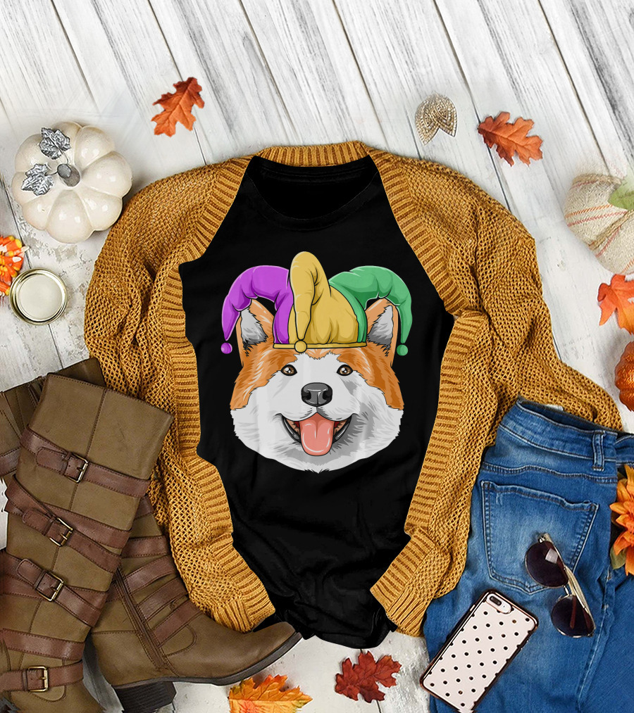 Mardi Gras Akita Jester Hat Carnival Akita T-Shirt