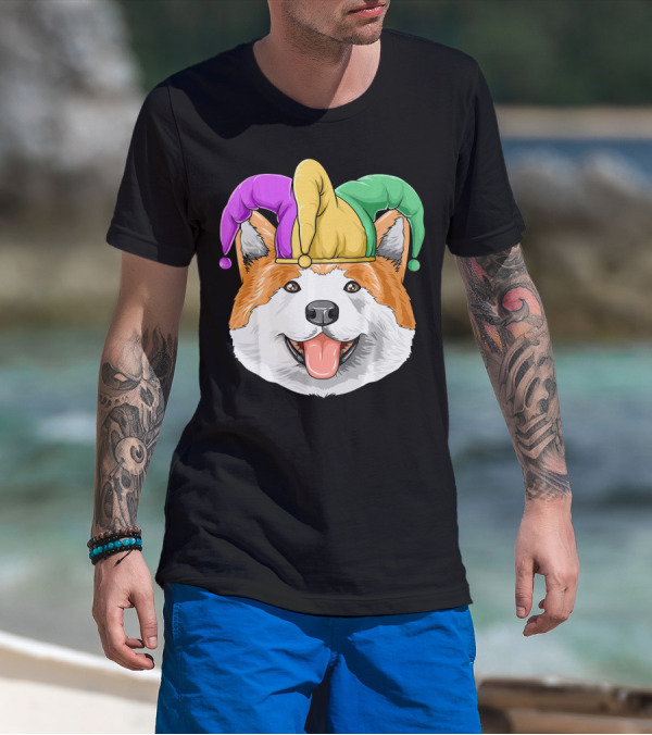 Mardi Gras Akita Jester Hat Carnival Akita T-Shirt