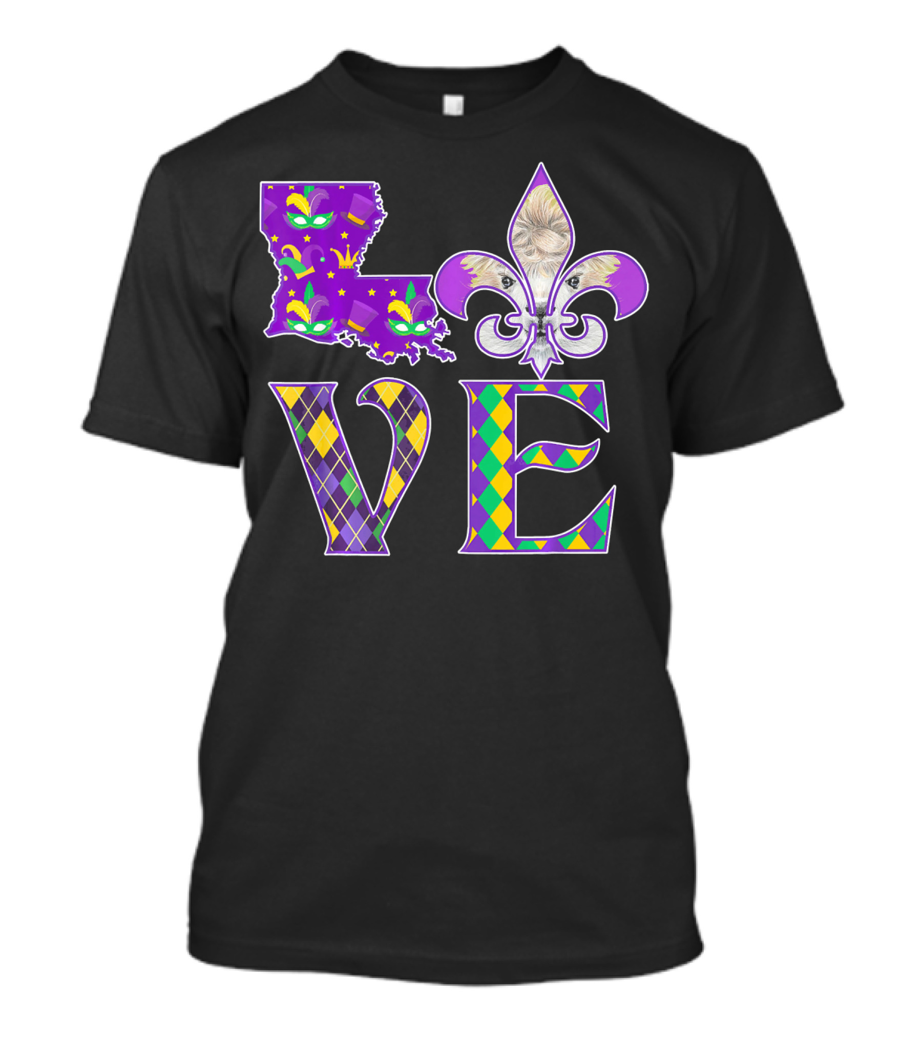 LOVE Louisiana Mardi Gras Llama Fleur-de-Lis T-Shirt