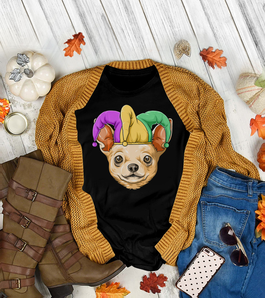 Mardi Gras Chihuahua Jester Hat Festival Carnival Dog T-Shirt