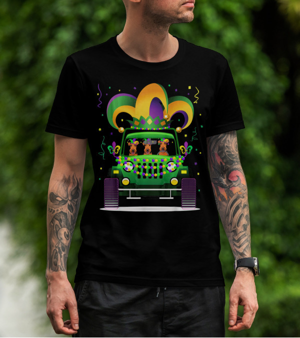 Airedale Terrier Jeep Mardi Gras T-Shirt