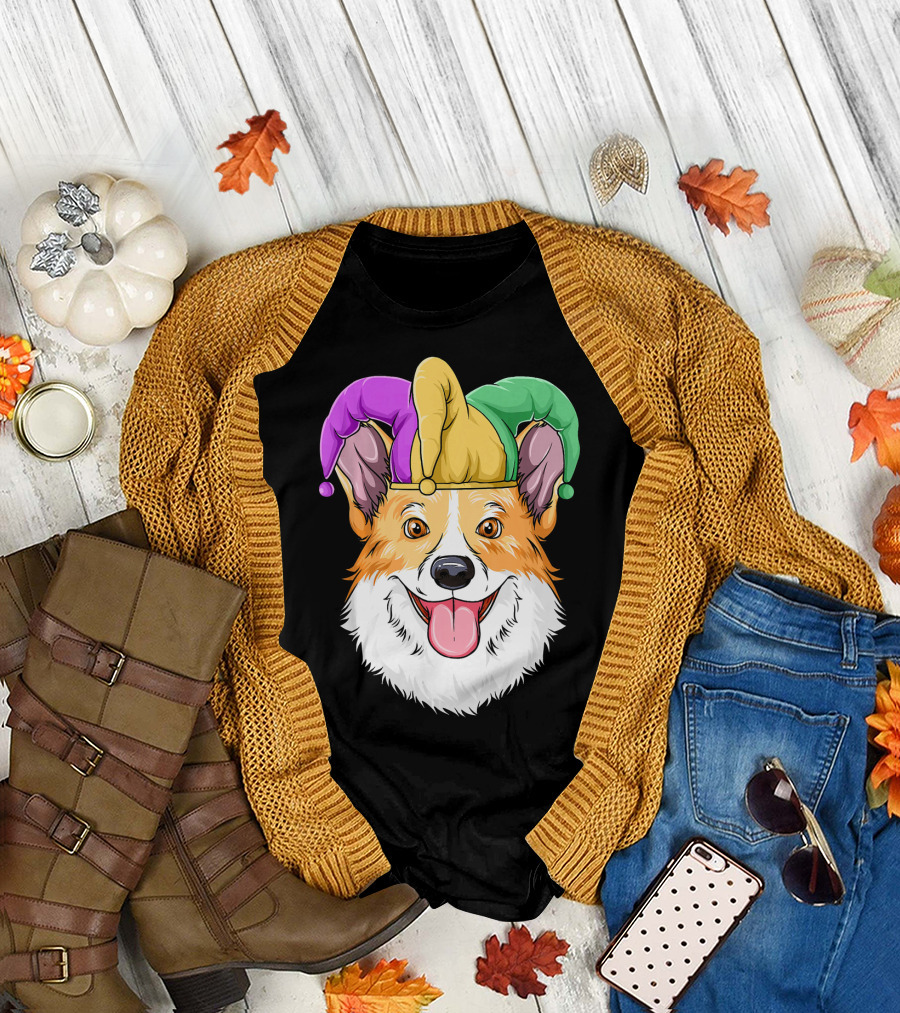 Mardi Gras Corgi Jester Hat Corgi Carnival T-Shirt