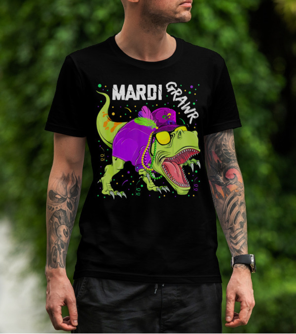 Mardi Grawr Dinosaur Mardi Gras Beads Cosplay Party T-Shirt