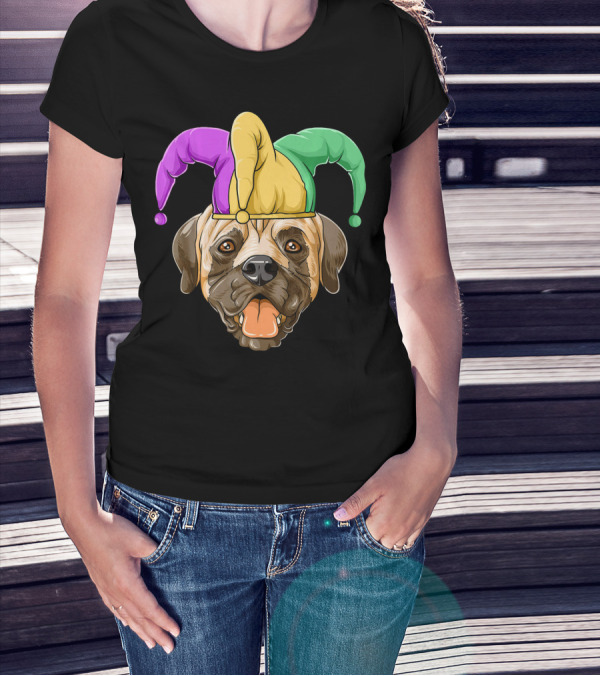 Mardi Gras Carnival Hat Mastiff With Jester Colors T-Shirt