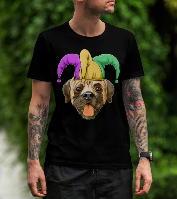 Mardi Gras Carnival Hat Mastiff With Jester Colors T-Shirt