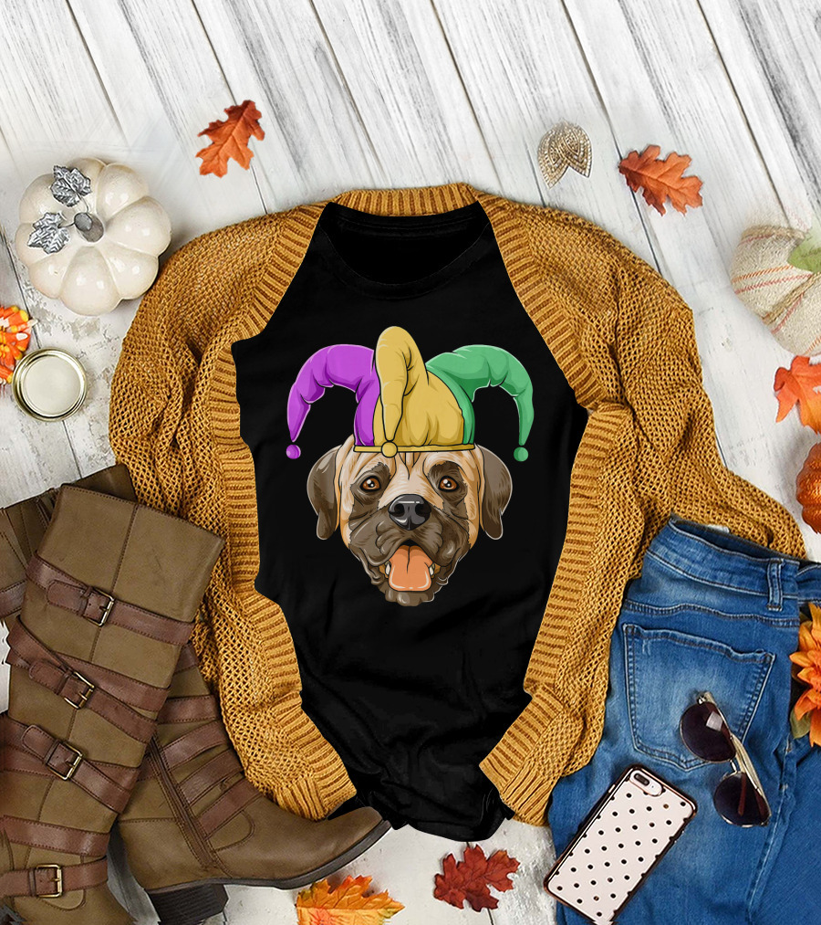 Mardi Gras Carnival Hat Mastiff with Jester Colors T-Shirt