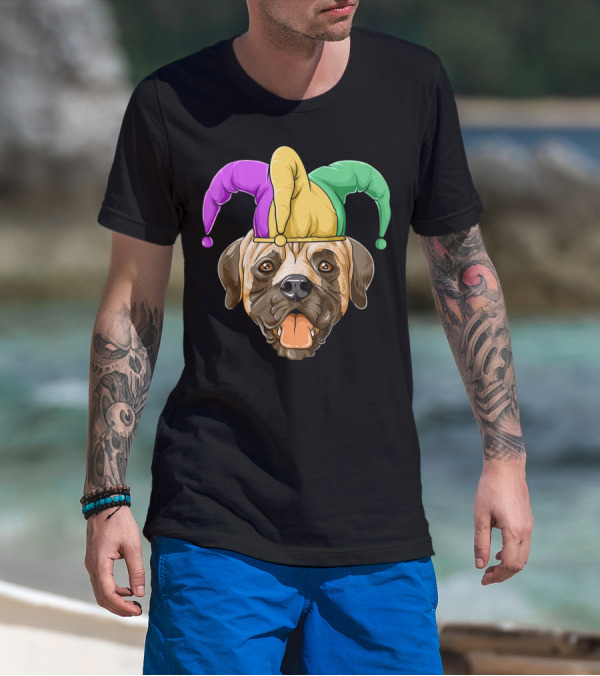 Mardi Gras Carnival Hat Mastiff With Jester Colors T-Shirt