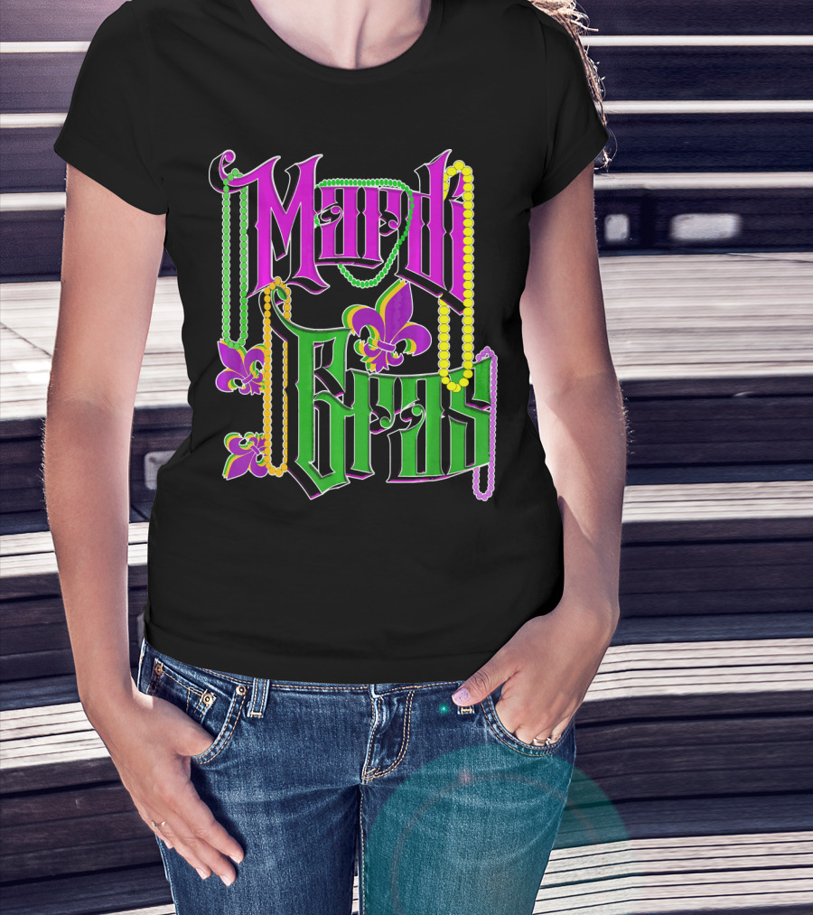 Mardi Gras Vintage Beads Fleur De Lis Carnival Costume T-Shirt