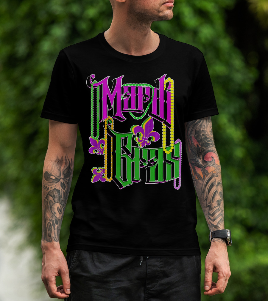 Mardi Gras Vintage Beads Fleur De Lis Carnival Costume T-Shirt