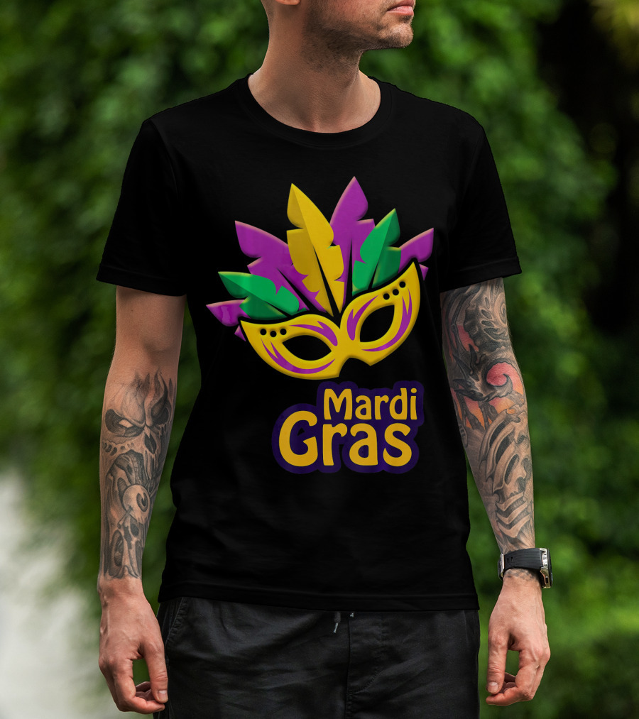 New Orleans Mardi Gras Feathered Mask Party T-Shirt