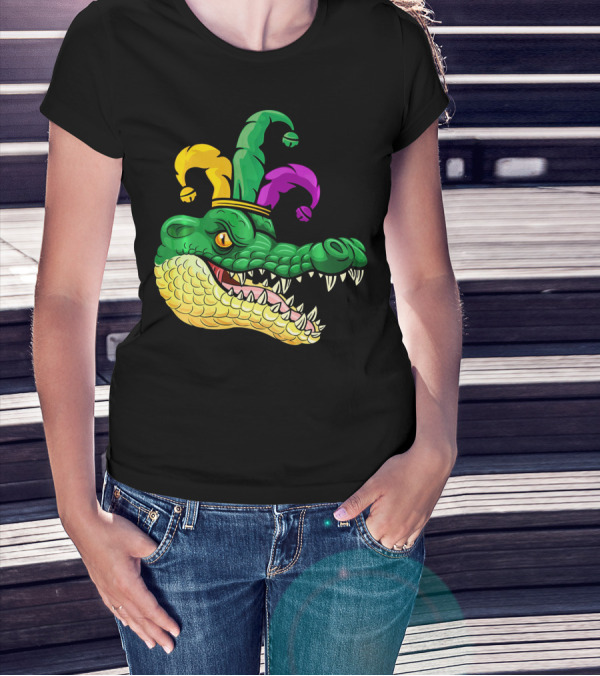 Alligator Head Mardi Gras Jester Hat Gator Clown T-Shirt