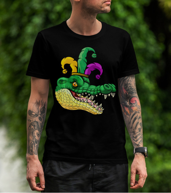 Alligator Head Mardi Gras Jester Hat Gator Clown T-Shirt