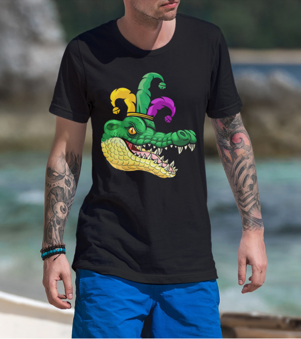 Alligator Head Mardi Gras Jester Hat Gator Clown T-Shirt