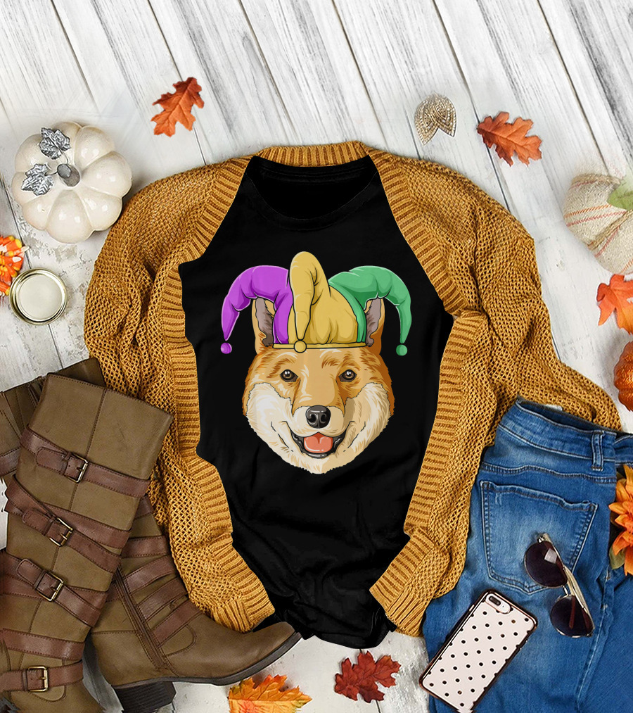 Mardi Gras Shiba Inu Jester Hat Carnival T-Shirt