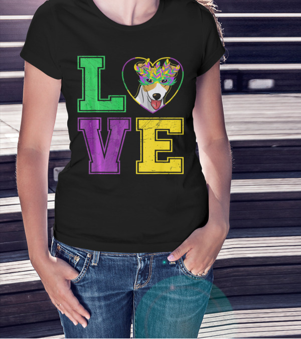LOVE Jack Russell Terrier Dog Mardi Gras Mask T-Shirt