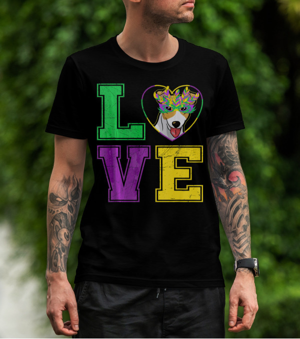 LOVE Jack Russell Terrier Dog Mardi Gras Mask T-Shirt