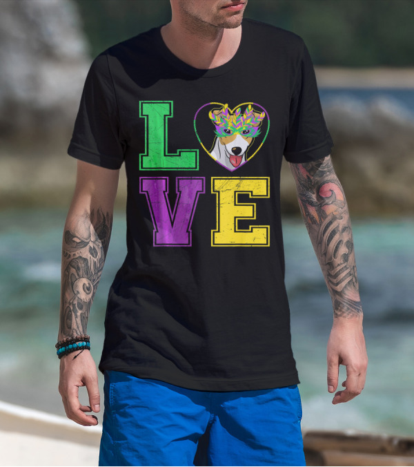 LOVE Jack Russell Terrier Dog Mardi Gras Mask T-Shirt