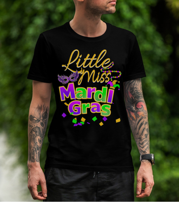 Little Miss Mardi Gras Mask Beads Confetti T-Shirt