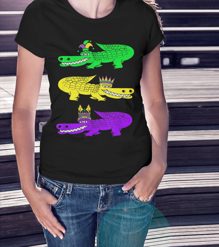 Alligator Crocodile Mardi Gras Festival Jester Kings T-Shirt