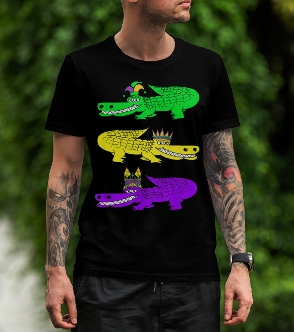 Alligator Crocodile Mardi Gras Festival Jester Kings T-Shirt
