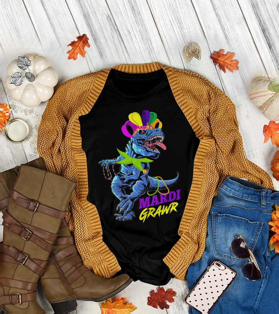Mardi Gras T Rex Dinosaur Mardi Grawr T-Shirt
