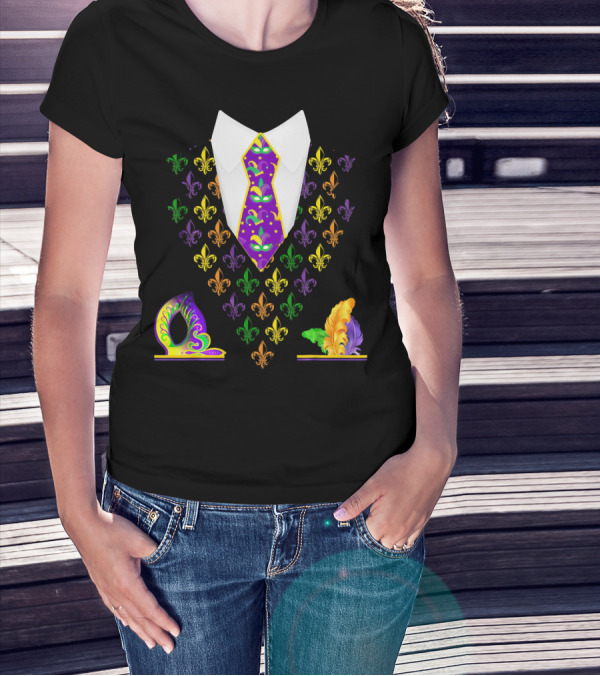 Mardi Gras Vest Costume Funny Vest With Fleur-de-lis And Mask T-Shirt