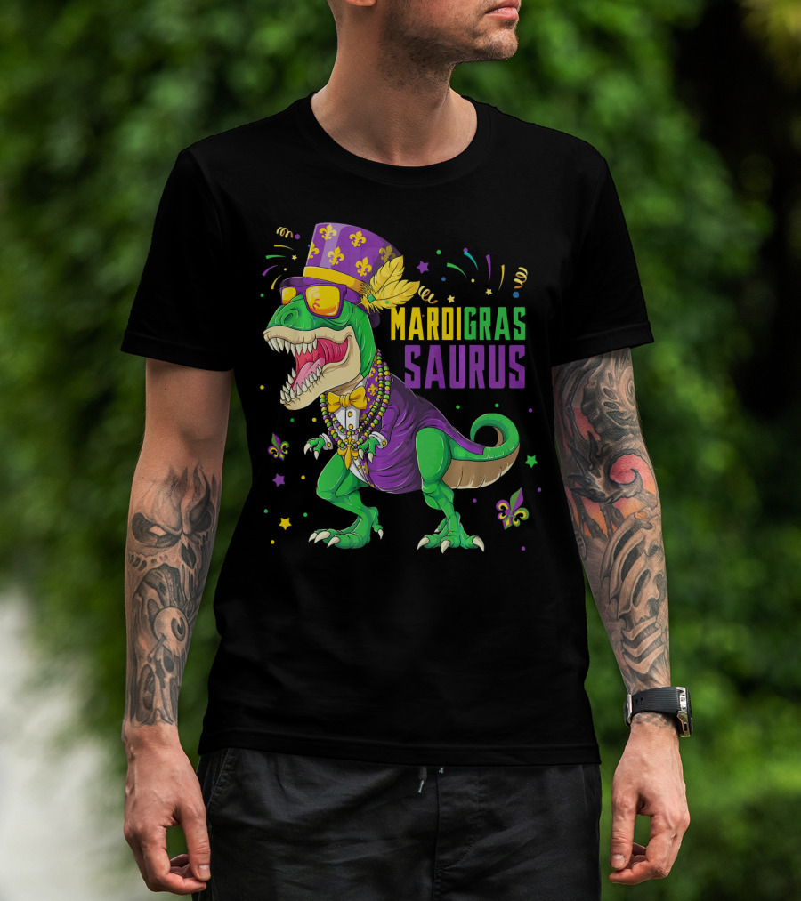 Mardi Gras Saurus T Rex Dinosaur Jester Kids T-Shirt