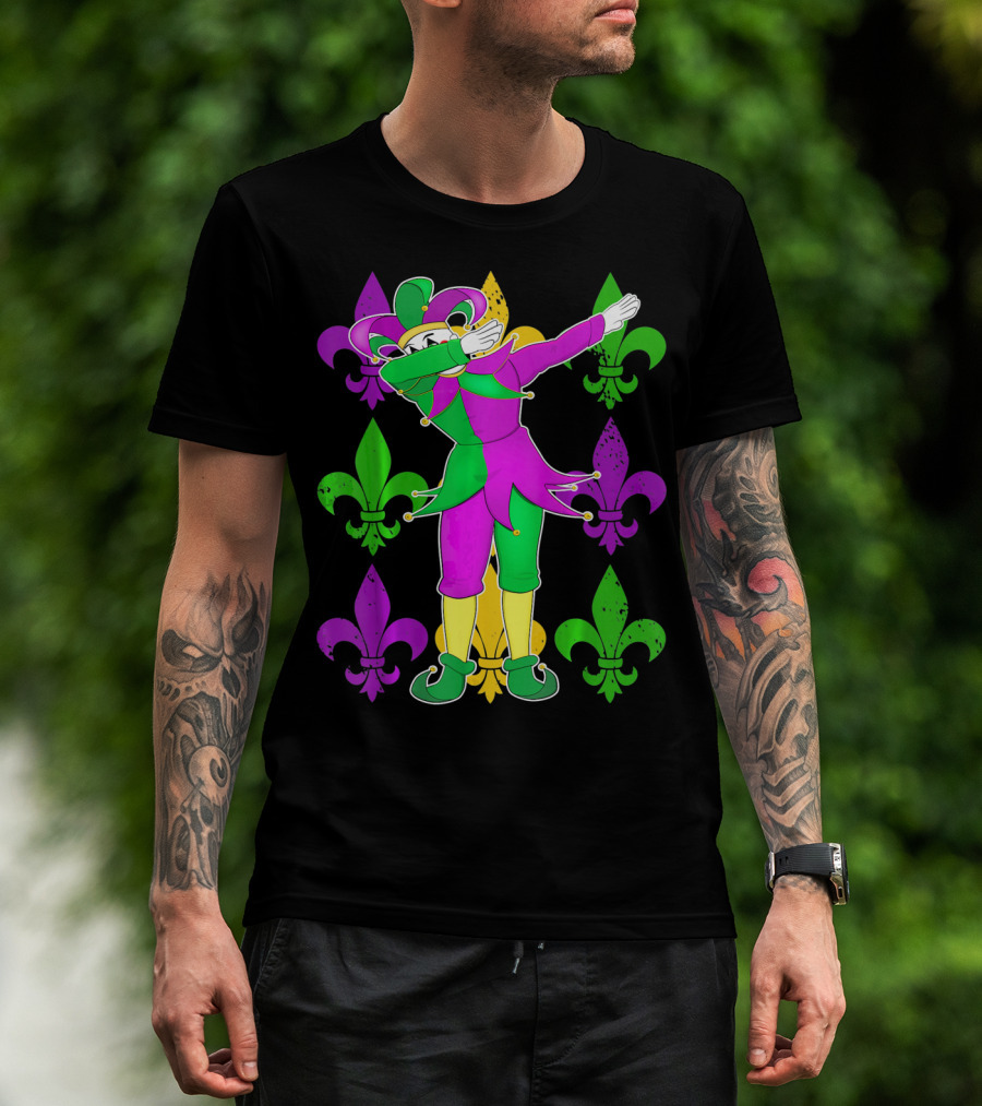 Mardi Gras Dabbing Fleur De Lis Jester Costume Fleur De Lis T-Shirt
