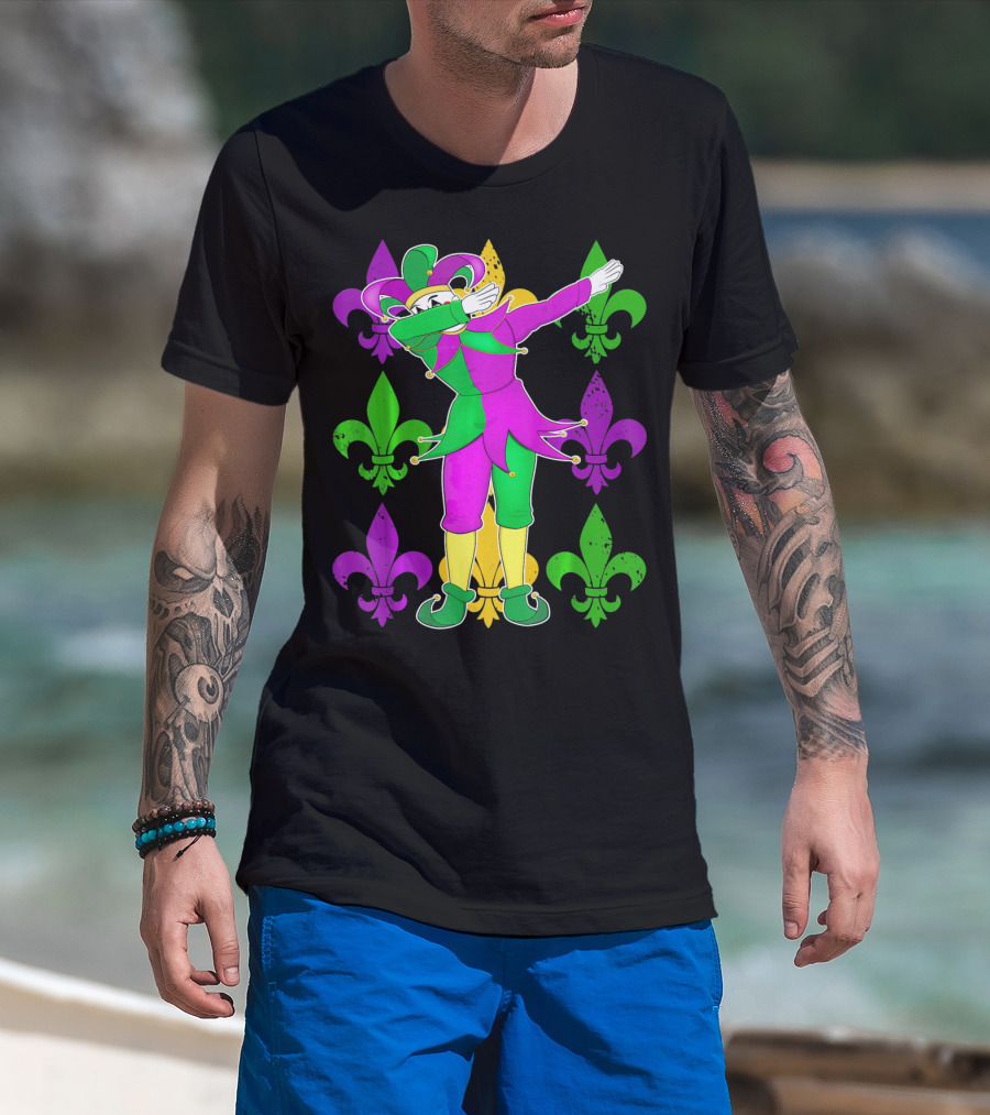 Mardi Gras Dabbing Fleur De Lis Jester Costume Fleur De Lis T-Shirt