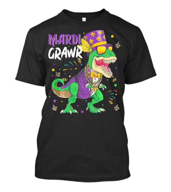 Mardi Grawr Rex Funny Dinosaur With Festive Hat And Beads T-Shirt