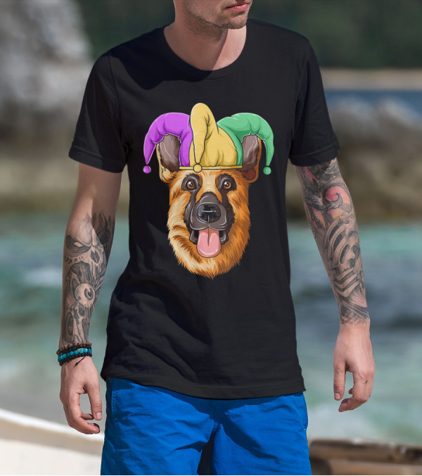 Mardi Gras German Shepherd Jester Hat Carnival T-Shirt