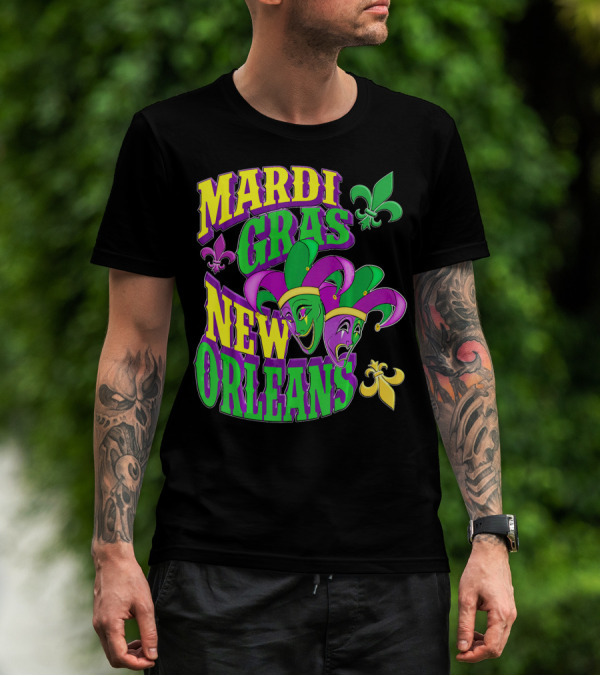 Mardi Gras Masks New Orleans Fleur-de-Lis Parade T-Shirt
