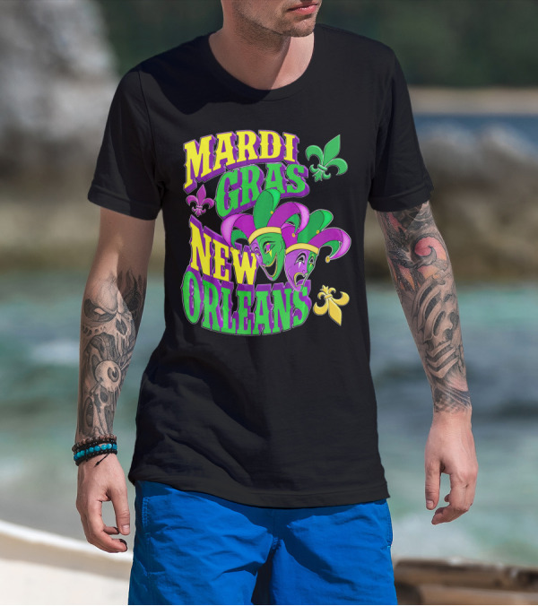 Mardi Gras Masks New Orleans Fleur-de-Lis Parade T-Shirt