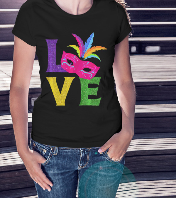 Love Colorful Carnival Feathered Mask Party T-Shirt