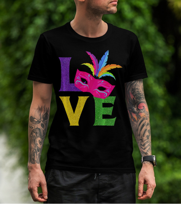 Love Colorful Carnival Feathered Mask Party T-Shirt