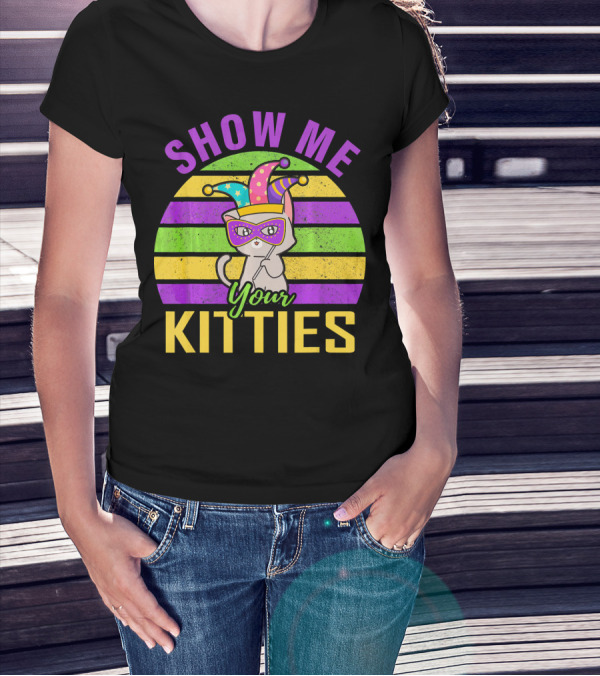 Show Me Your Kitties Mardi Gras Cat Mask Hat T-Shirt