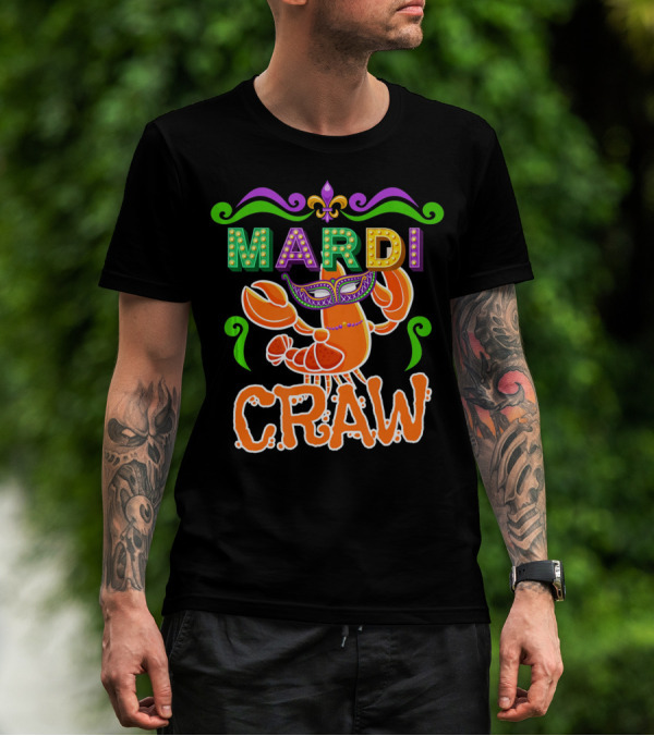 Mardi Gras Craw New Orleans Crab Mask Fleur-de-Lis T-Shirt