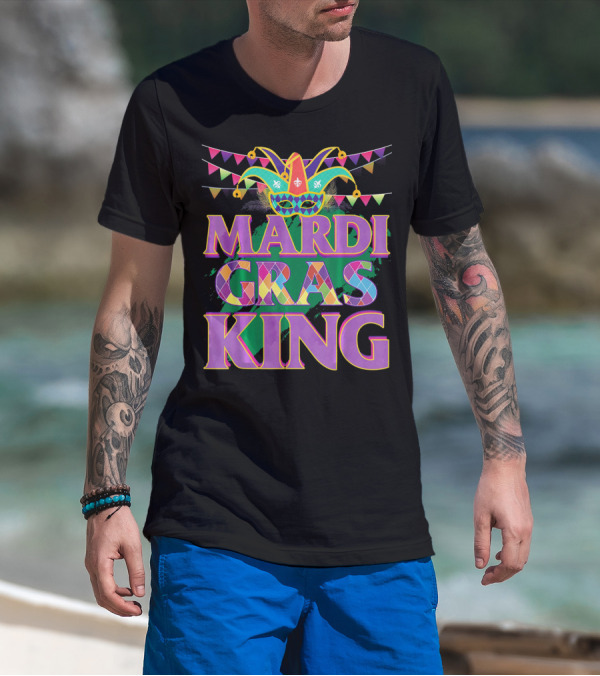 Mardi Gras King Jester Mask Banner Festival T-Shirt