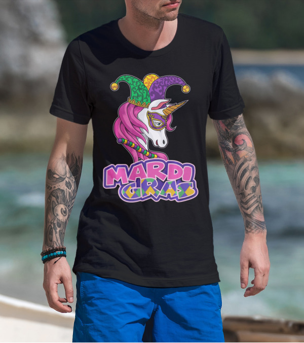 Mardi Gras Unicorn Jester Mask Carnival Lover T-Shirt
