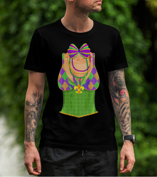 Colorful Mardi Gras Beads Tuxedo Costume With Harlequin T-Shirt