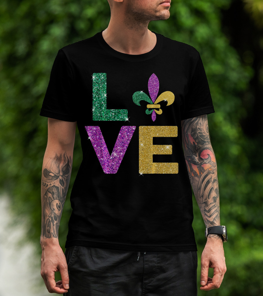 LOVE Mardi Gras Carnival Fleur-de-Lis Glitter T-Shirt