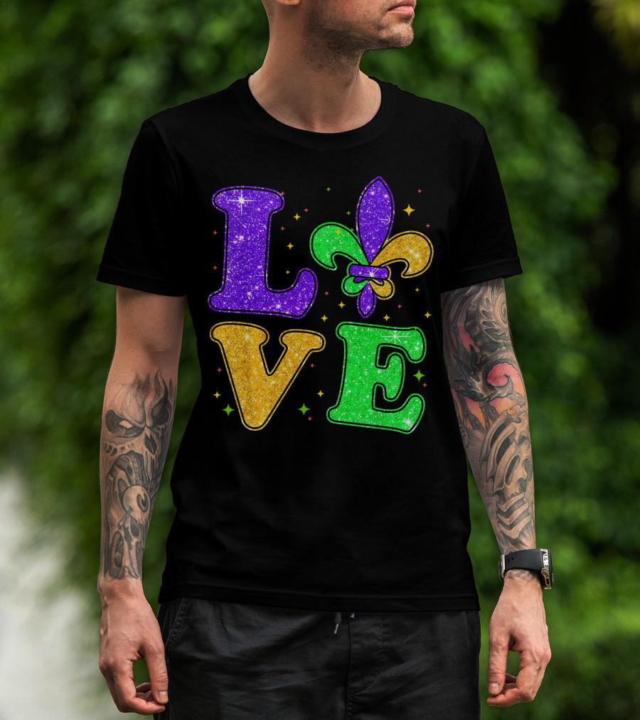 Love Mardi Gras Fleur De Lis Glitter T-Shirt
