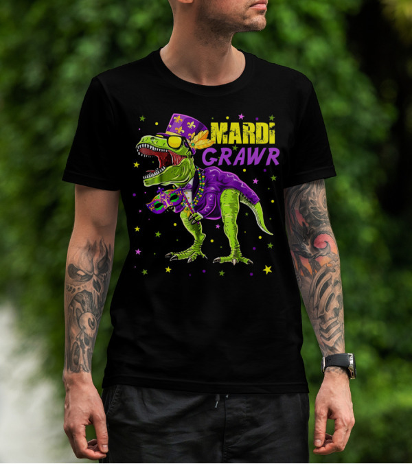 Kids Mardi Gras Dinosaur Mardi Grawr Rex Bea T-Shirt