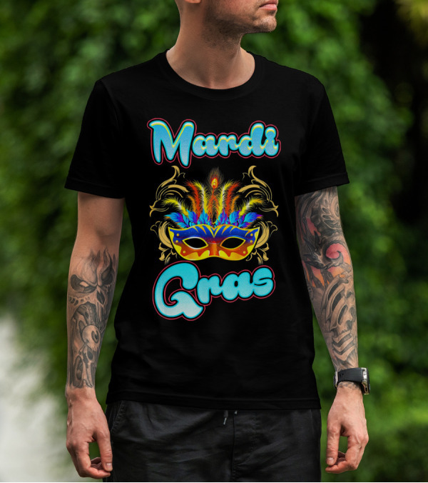 Mardi Gras New Orleans Colorful Feathered Mask T-Shirt
