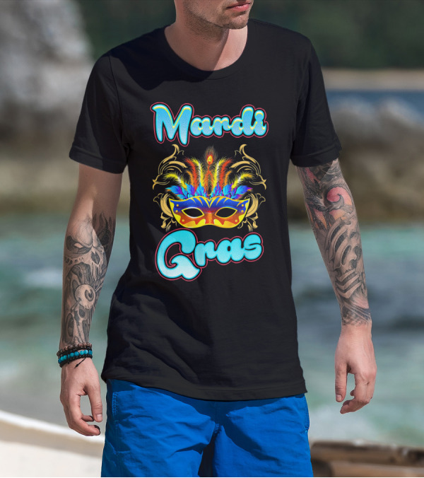 Mardi Gras New Orleans Colorful Feathered Mask T-Shirt