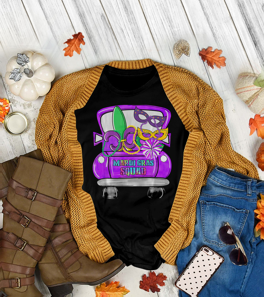 Mardi Gras Squad Truck Festive Masks and Beads T-Shirt