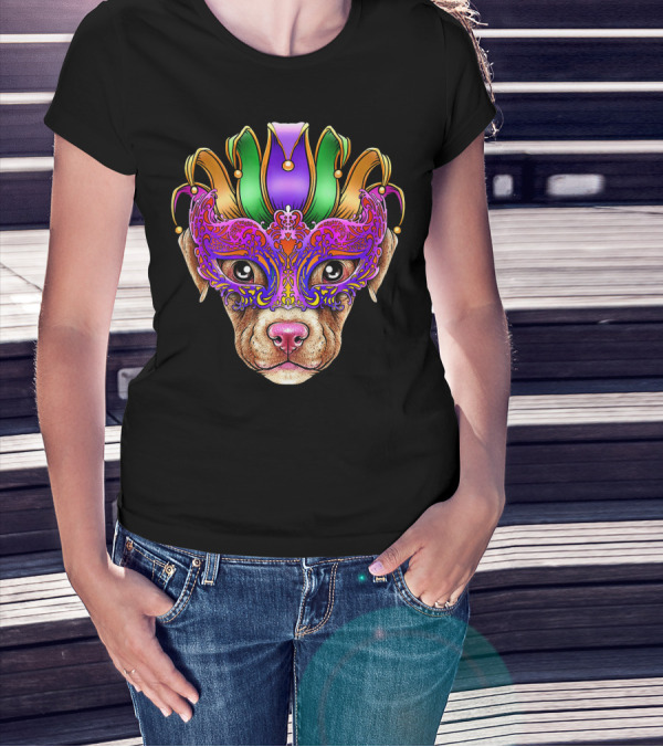 Pitbull Dog Jester Mask Mardi Gras T-Shirt