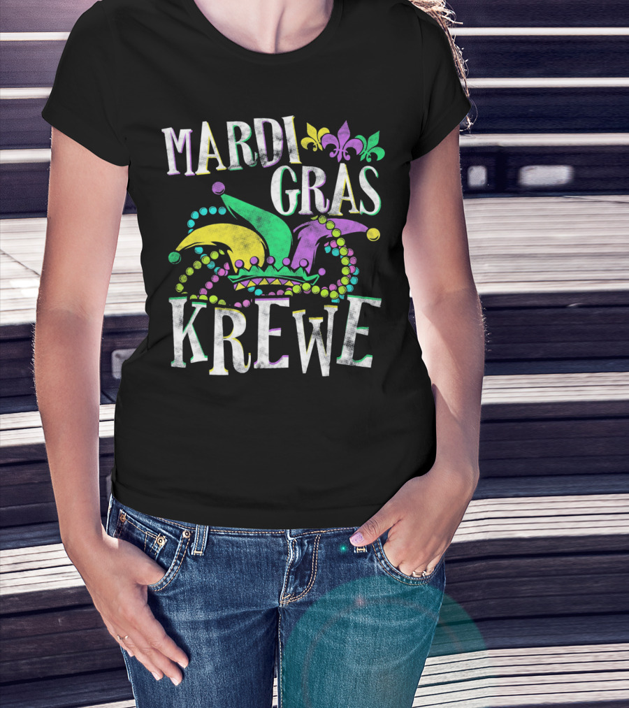 Mardi Gras Krewe Carnival Fleur-de-Lis Mask Beads T-Shirt