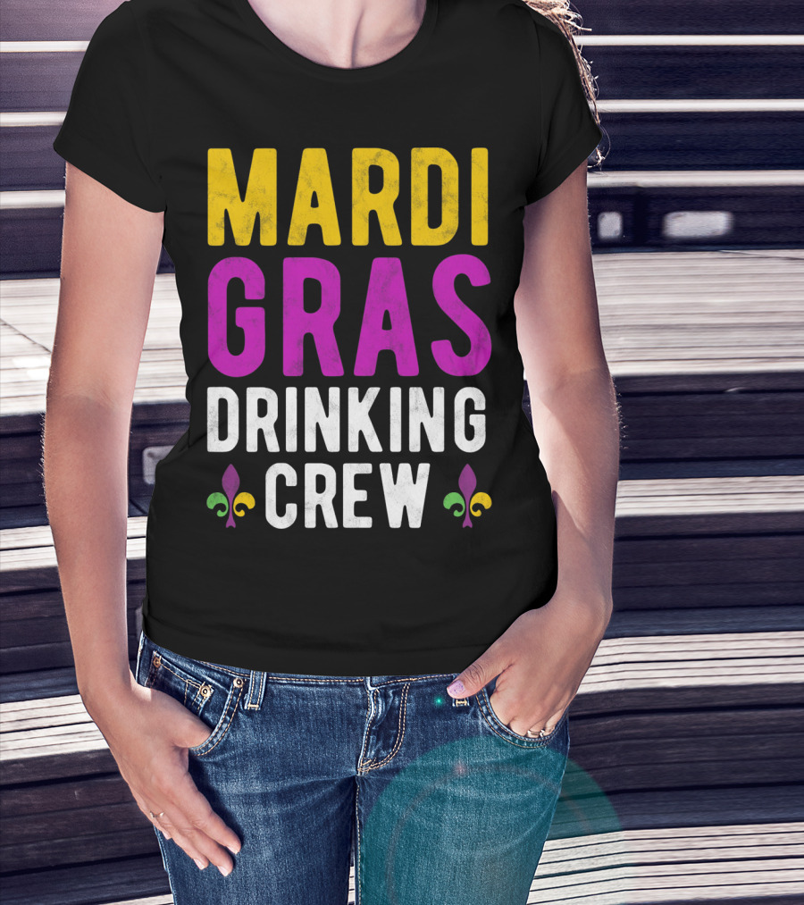 Mardi Gras Drinking Crew Fleur De Lis T-Shirt